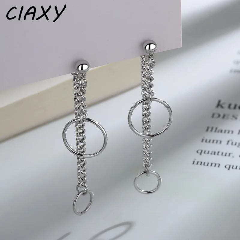 CIAXY Silver Color Ring Chain Long Earrings for Women Geometric Two-way Back Hanging Earrings Korean Fashion  Jewelry