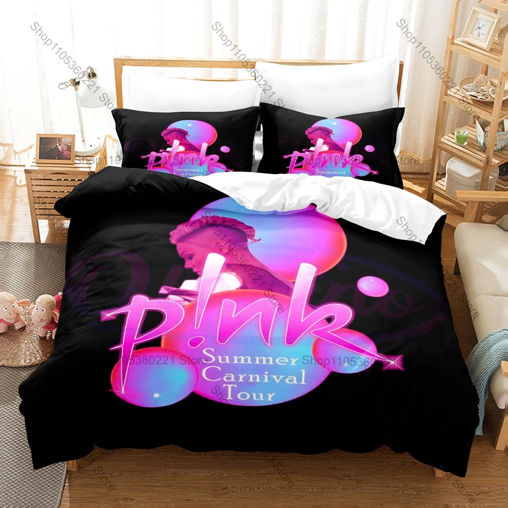 Cool Pink Singer Fan Merch Duvet Cover + 2 Pillowcases, Stylish Music Artist Design Bed Set for Music Lovers Collection