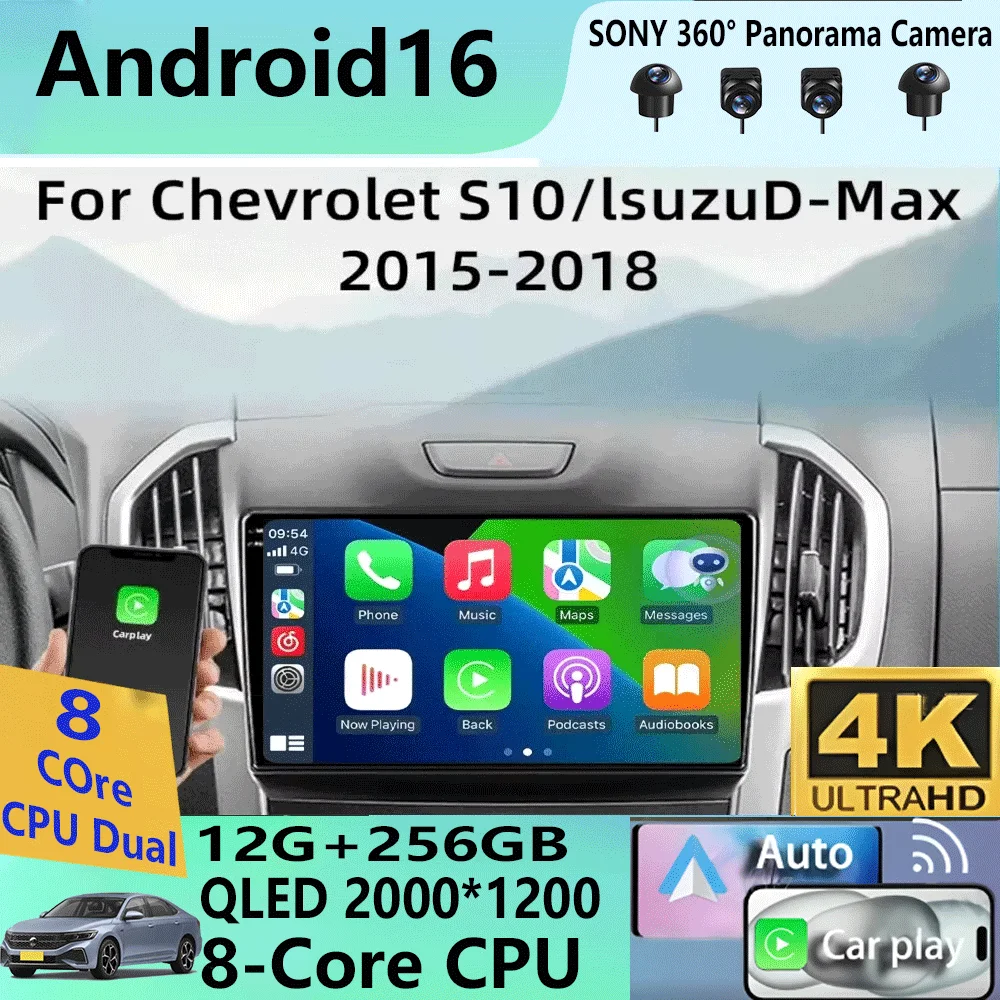 

Видеоплеер Android 16 с CarPlay для Chevrolet Holden S10 TRAILBLAZER COLORADO ISUZU DMAX, GPS-автомагнитола, аудио-мультимедийная система