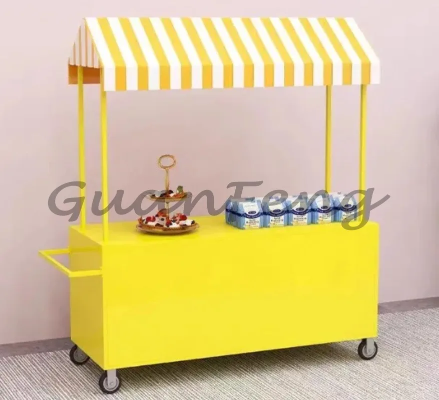 stall cart with handrails Night market mobile snack dining  Wrought iron fried skewer car Square supermarket promotion desk