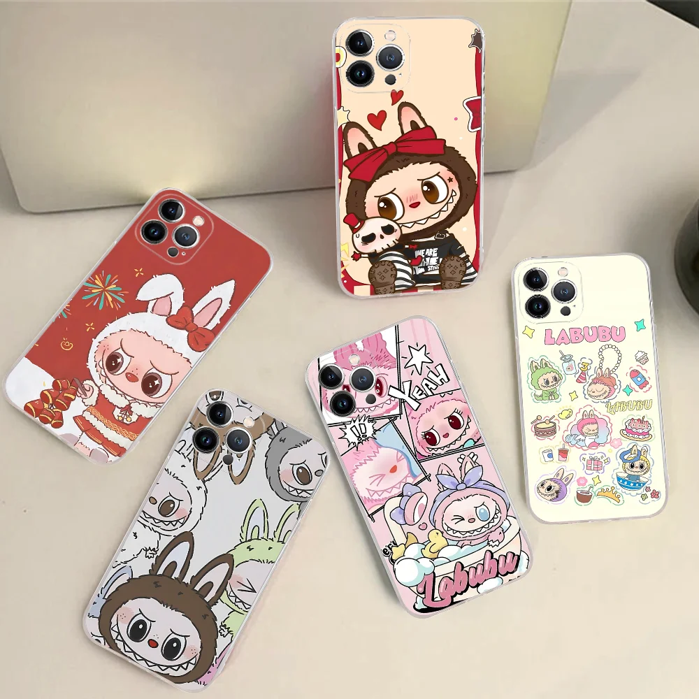 New K-Kawaii Cute L-Labubu Phone Case for iPhone 16 15 8 7 6 6S Plus X SE XR XS 14 11 12 13 Mini Pro Max Mobile Case