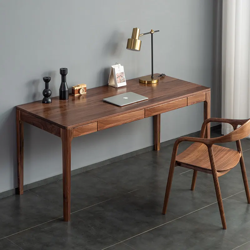 Black walnut desk all solid wood light luxury Nordic simple Japanese family room with drawers modern size workbench