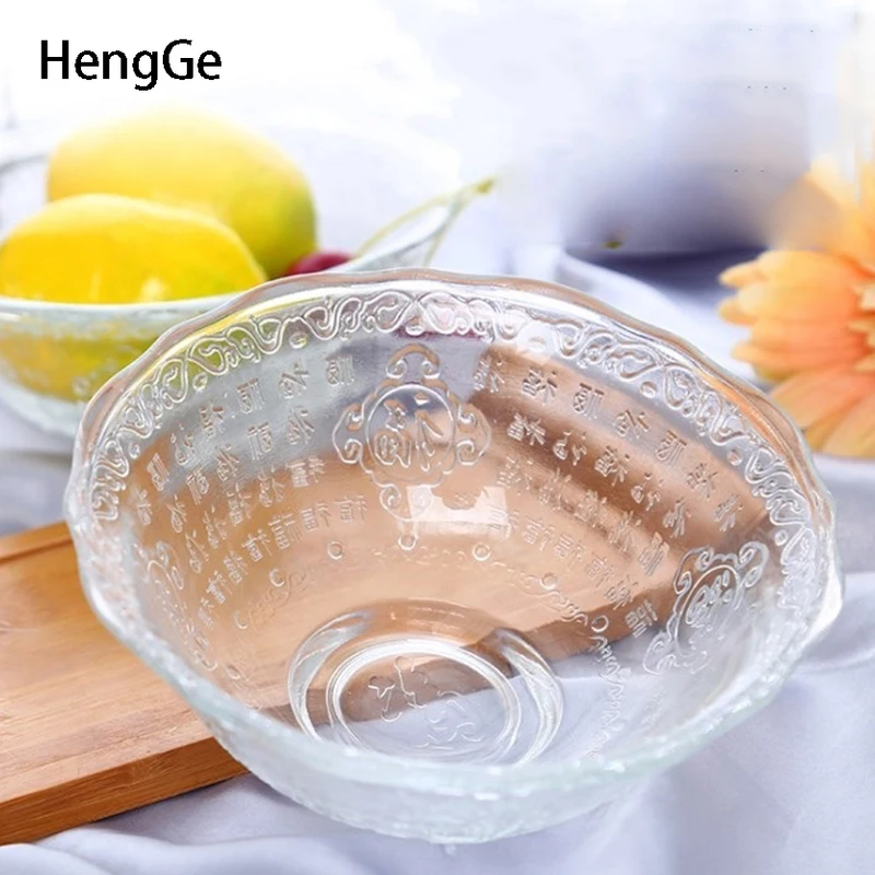 Chinese Style Crystal Glass Momofuku Bowl Creative Fashion Blessing Embossed Transparent Salad Soup Bowls Home Kitchen Bowl Set