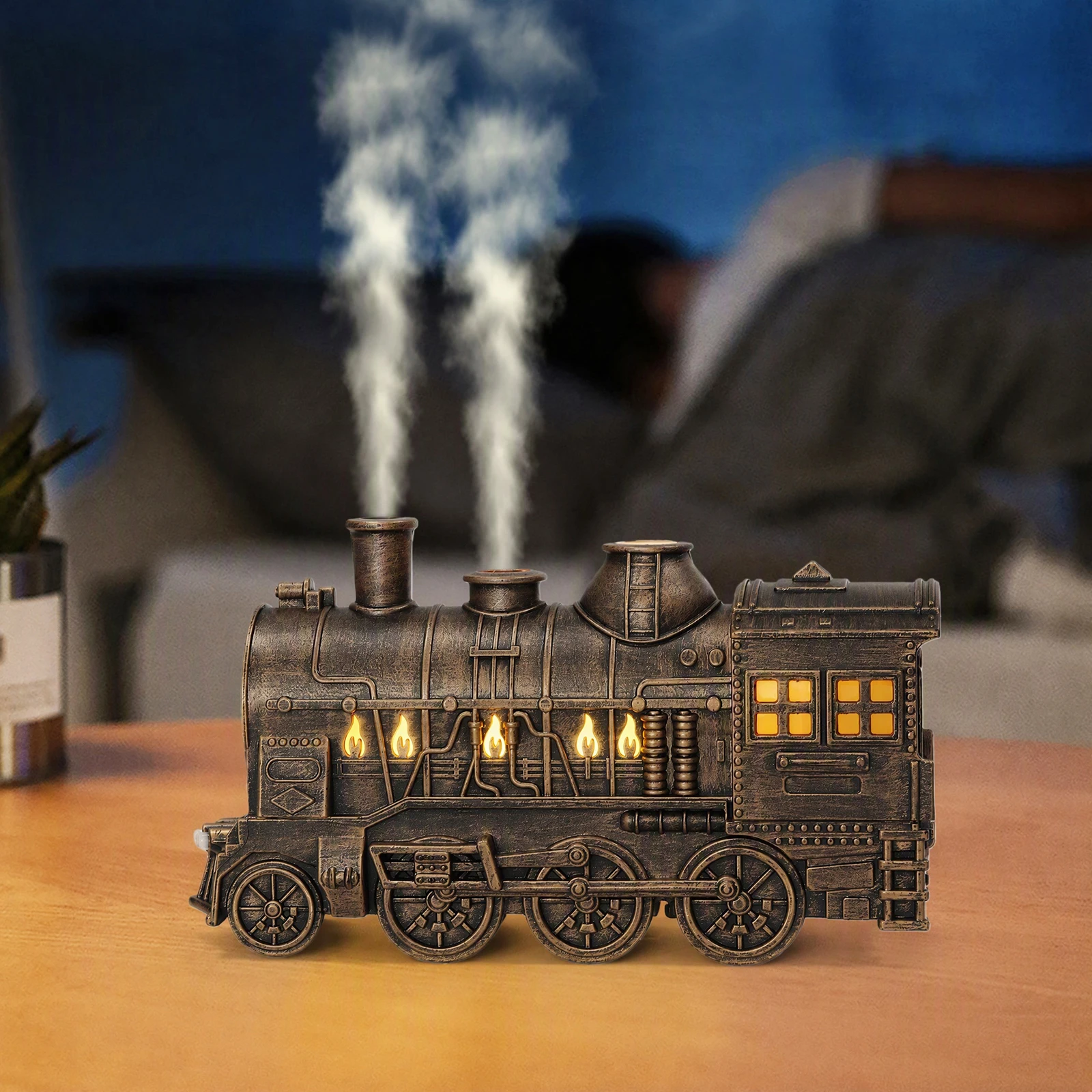 Train Shaped Aromatherapy Diffuser Humidifier 300ml Dual LED Lights Continuous Intermittent Spray 2H/8H Timer