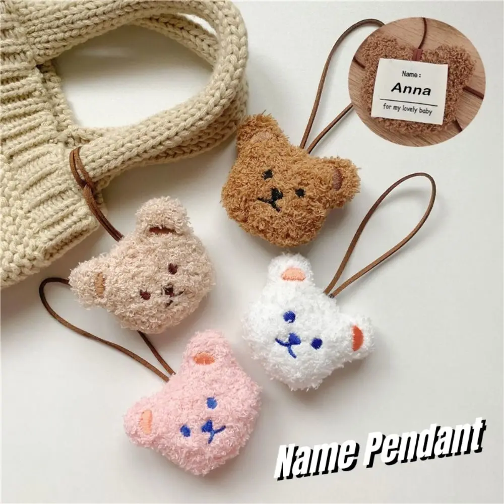 Pendentif ours en peluche avec nom et autocollant, poupées en peluche de dessin animé, ornement de sac, décoration de sac à dos, clé, JOBag