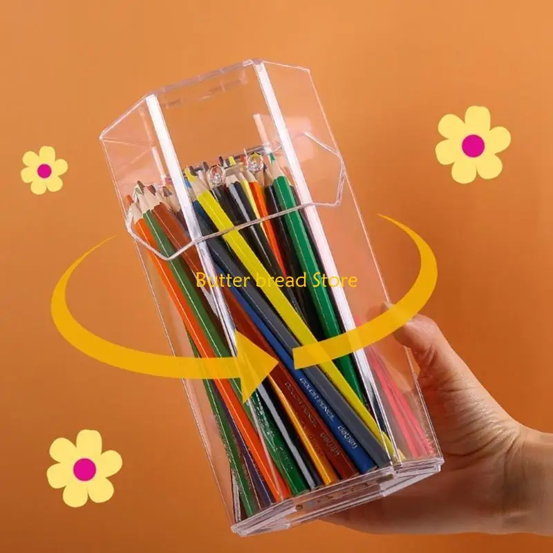 

W89C Desktop Organiser Transparent Pen Holder Box Pen Holder Stationery Storage Bin