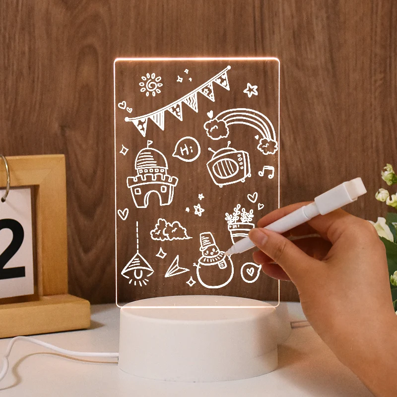 

Transparent LED Lamp Acrylic Message Note Board DIY Erasable Drawing Board Bedroom Decor Night Light Birthday Kids Gifts
