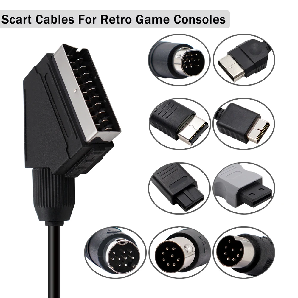 

1.8m RGB Scart Cable For PS2/PS1/PS3/SEGA Mega Drive1/MD2/DC Dreamcast/Saturn/Xbox/Xbox 360 Retro Video Game Consoels