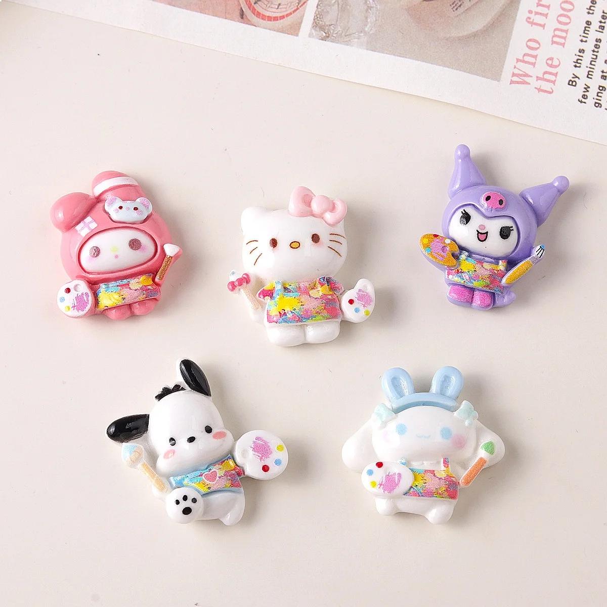 100 Piezas de Resina Kawaii Sanrio, Hello Kitty, Kuromi, Melody, Adornos Planos para Manualidades, Scrapbooking, Colgantes, Decoración de Cabello