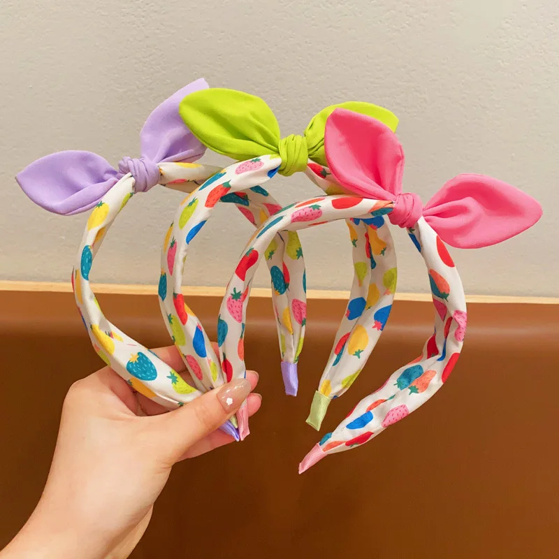 

Cute Korean Bow Hairband for Little Girls Strawberry Wide Headband Non Slip Hair Clip