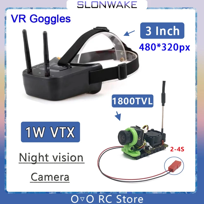 Видеопередатчик 5,8G 48CH 1000mW + CMOS 1800TVL Starlight камера для FPV гоночного дрона + 3-дюймовые FPV очки видеооочки