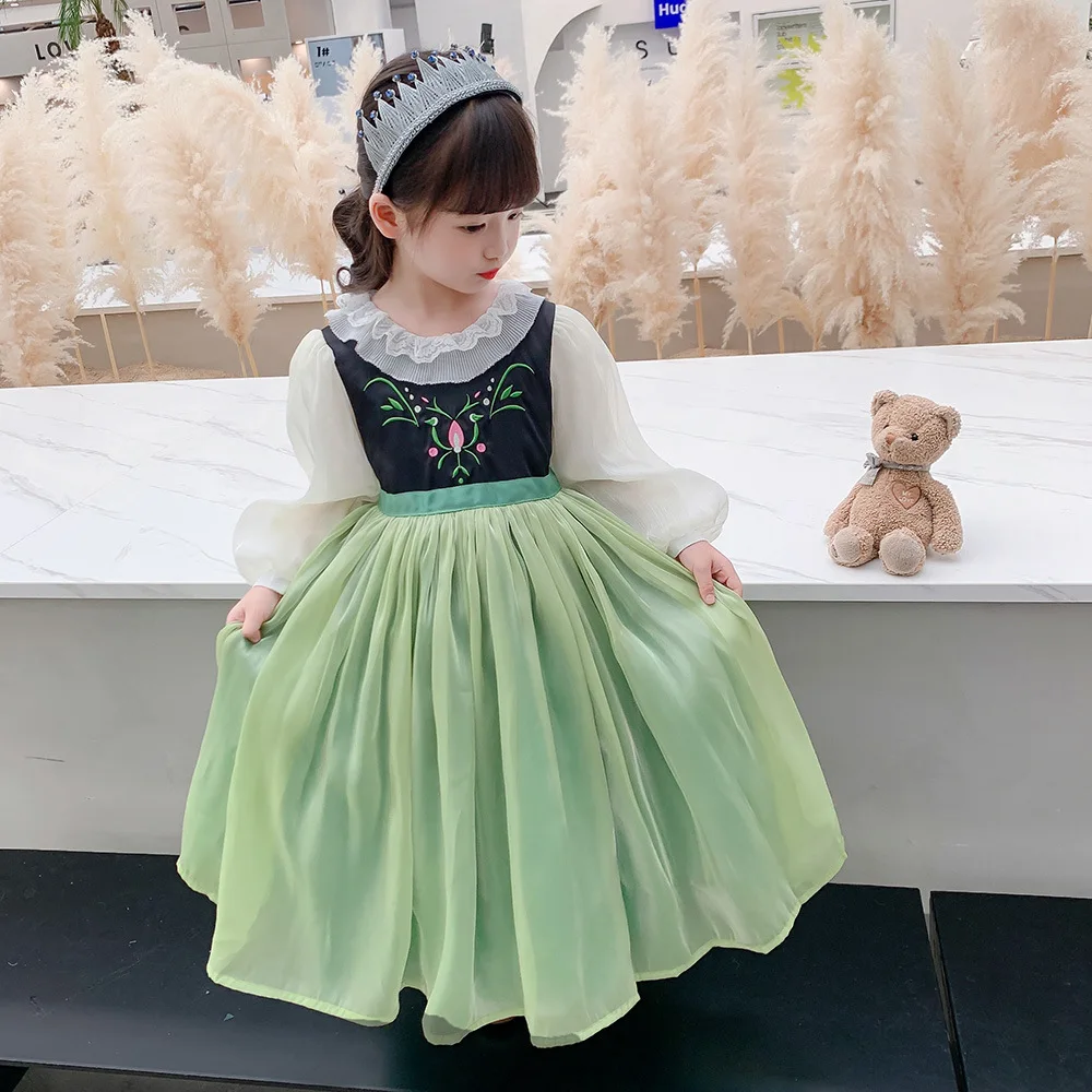 Anna Kleid für Mädchen Prinzessin Kostüme Halloween Party Fantasy Kleidung Geburtstags geschenk Prinzessin Sommerkleid Dress Up Girl Green Party