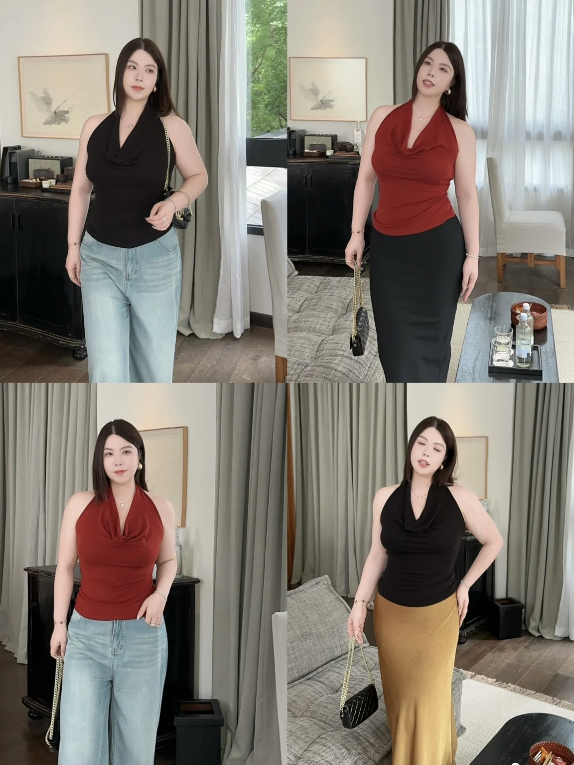 

Vintage Neck Hanging Top Slimming Large Size Swing Collar Halter Design Pure Desire Backless Vest Hong Kong Style Heart Trick