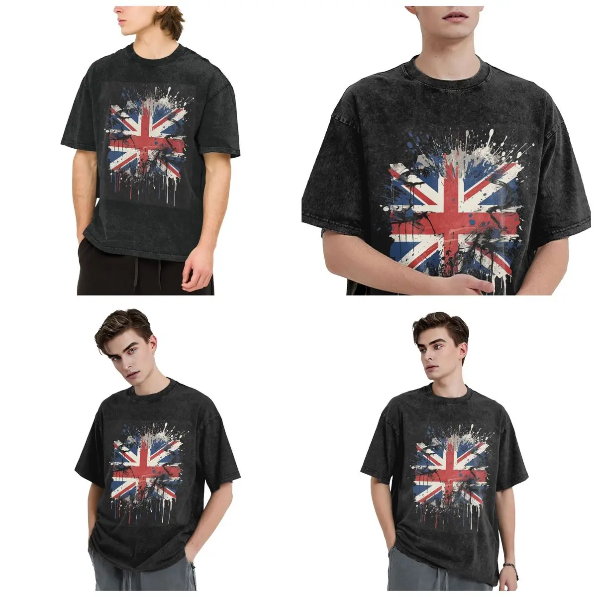 Streetwear T-Shirts Union Jack Flag Of The UK United Kingdom British Washed T Shirt Short Sleeve Hip Hop T-Shirt Tops Tees