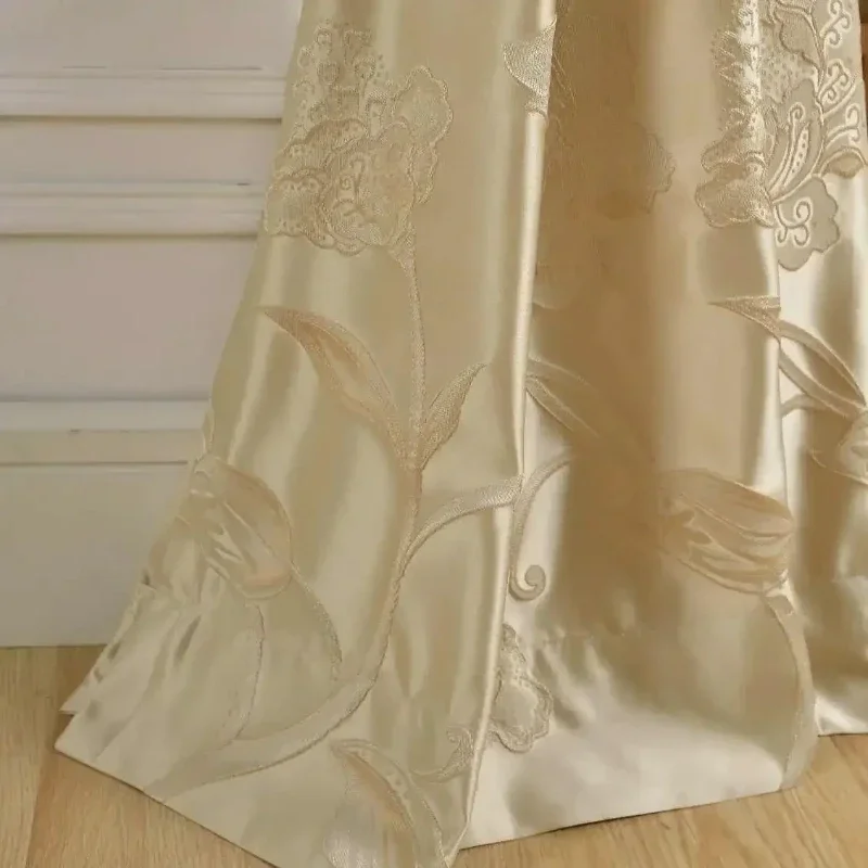

Chinese Jacquard Blackout Curtains for Living Room Bedroom Dining Fabric High Precision Gold Light Brown Bedroom Living Room