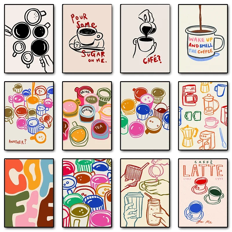 الجمالية الرجعية المطبخ آخر القهوة لاتيه الشاي العصرية المشارك يطبع حائط لوح رسم صورة فنية مقهى غرفة الطعام ديكور