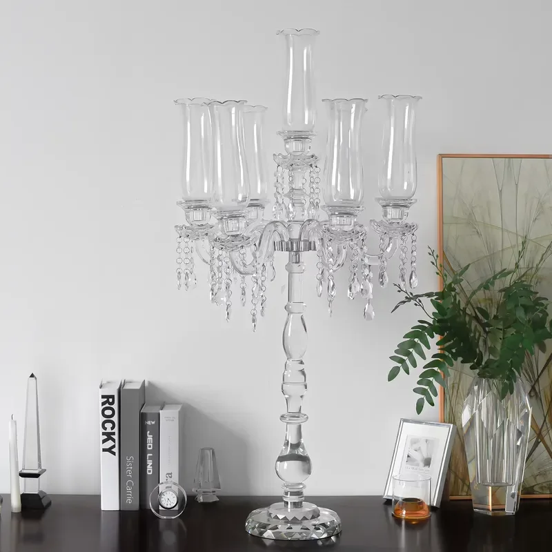 Luxury Crystal Wedding Centerpiece Tall Multi Arm Candelabra 100cm to 230cm Custom Size Elegant Table Decor for Valentine