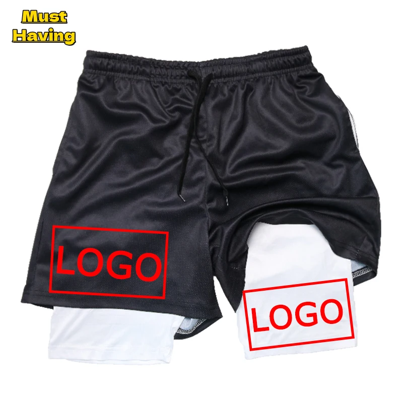 Custom Print 2 in 1 Gym Shorts for Men Athletic Quick Dry Breathable Shorts with Liner Activewear Male Fitness Workout Jogging