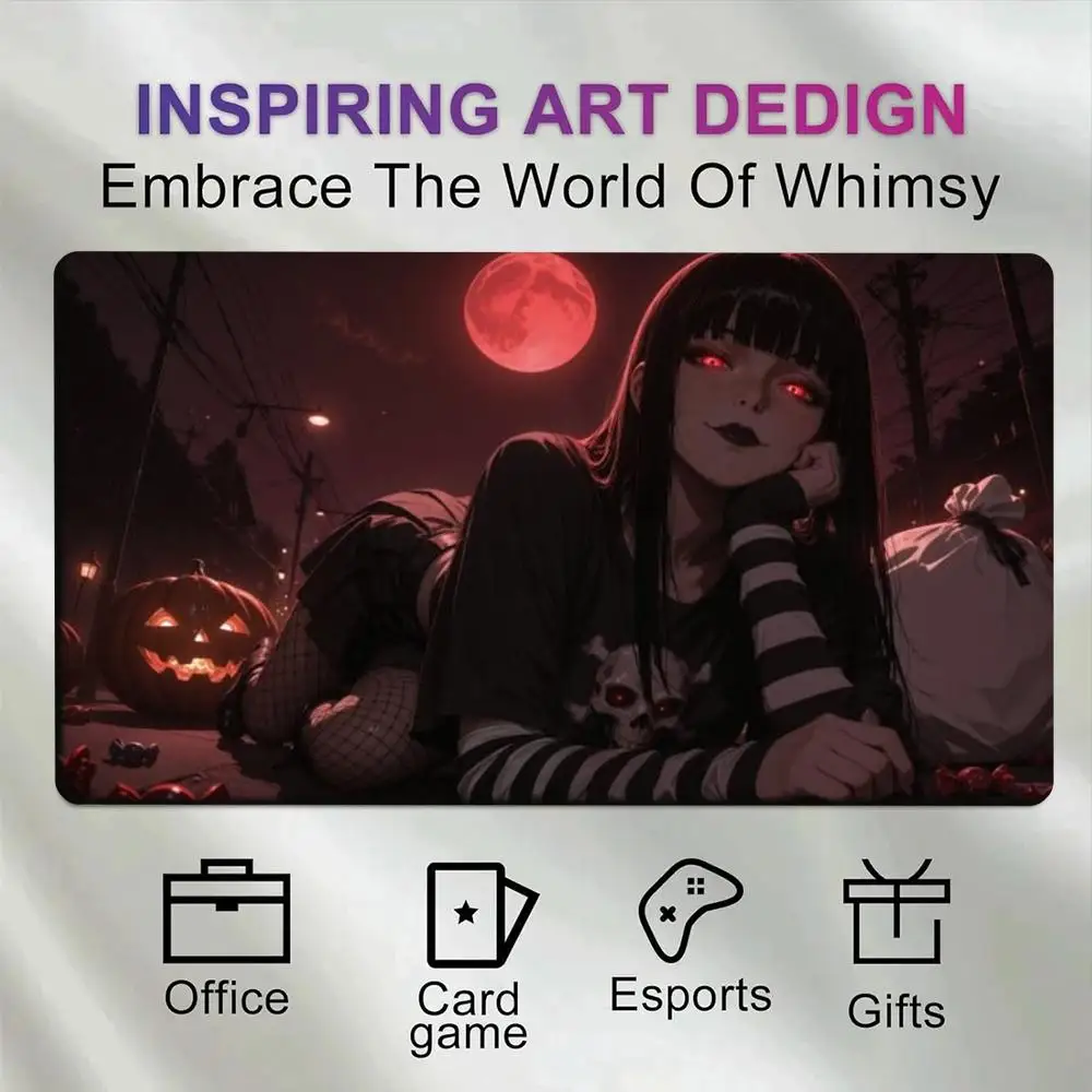 Halloween Gothic Girl Blood Moon Art Playmat, Non-Slip Rubber Large Desk Pad, Gaming Mousepad for Trading Card Game PC Gaming