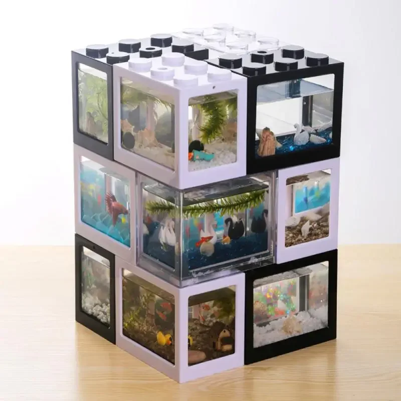 Creative Fish Tank Building Block for Home Office Table Pet Box Decoration