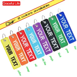 Personality Key-chain Custom Text Motorcycle Embroidery Tag Key Ring holder for Bags Attachment