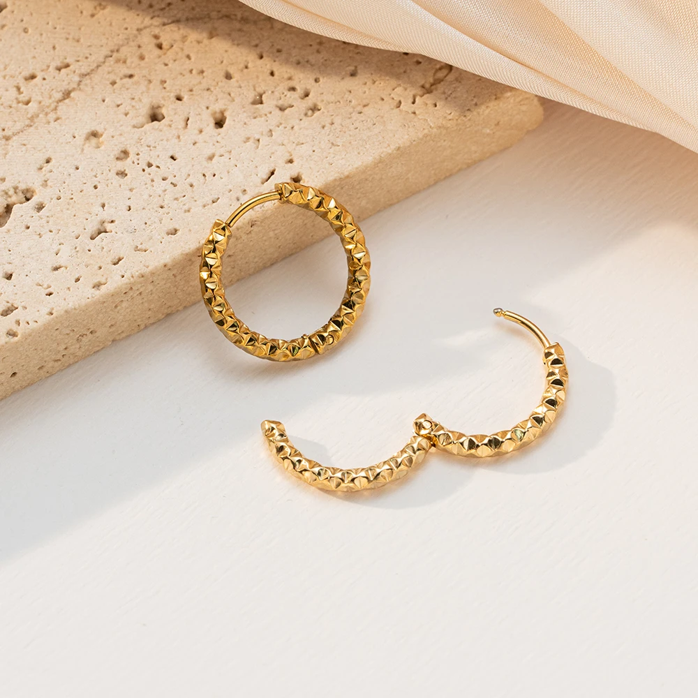 4pcs/Lot Stainless Steel Gold Irregular Hammered Texture Hoop Earrings Jewelry Ear Rings Women Gifts Making Findings Supplies view 5