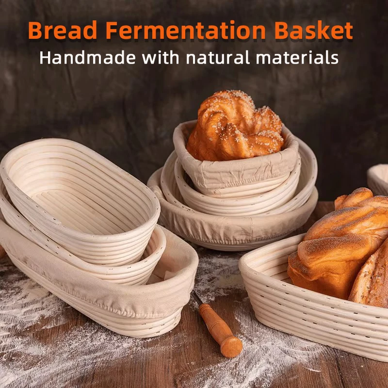 Oval/Round Bread Rattan Fermentation Basket Handmade Rattan Wicker Baking Bowl Baking Tools Set Kitchen Tool for Home Bakers