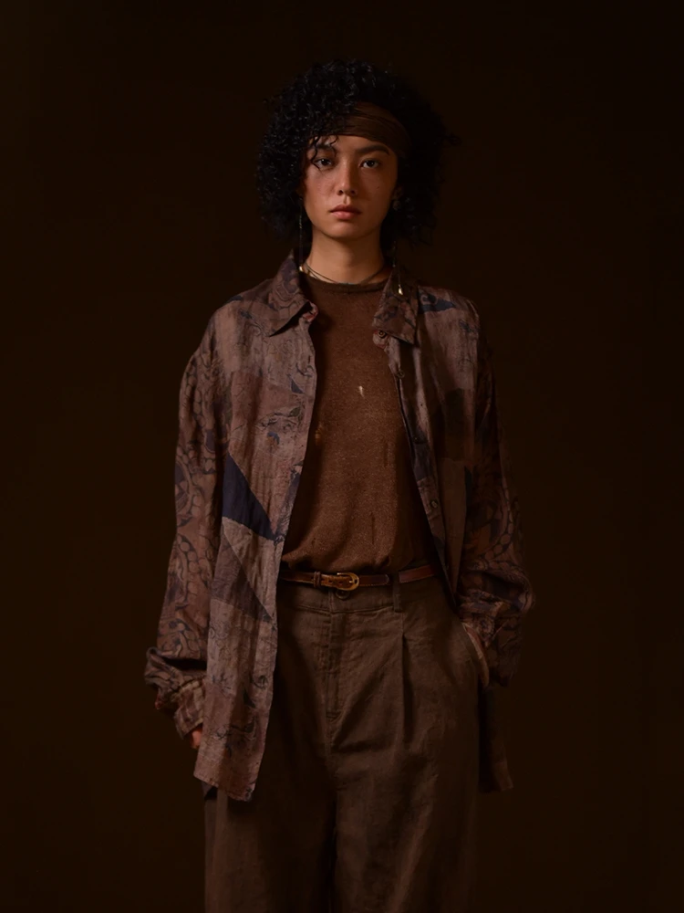 

Original Design Linen Print irt Long Sve Lightweight Women's Button up Straight Cut Summer Faion Casual irt