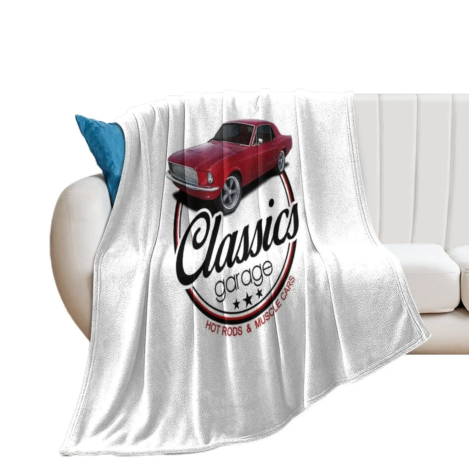 

Classics Garage Red Mustang Throw Blanket For Decorative Sofa Extra Large Throw Beautifuls Thermal Blankets