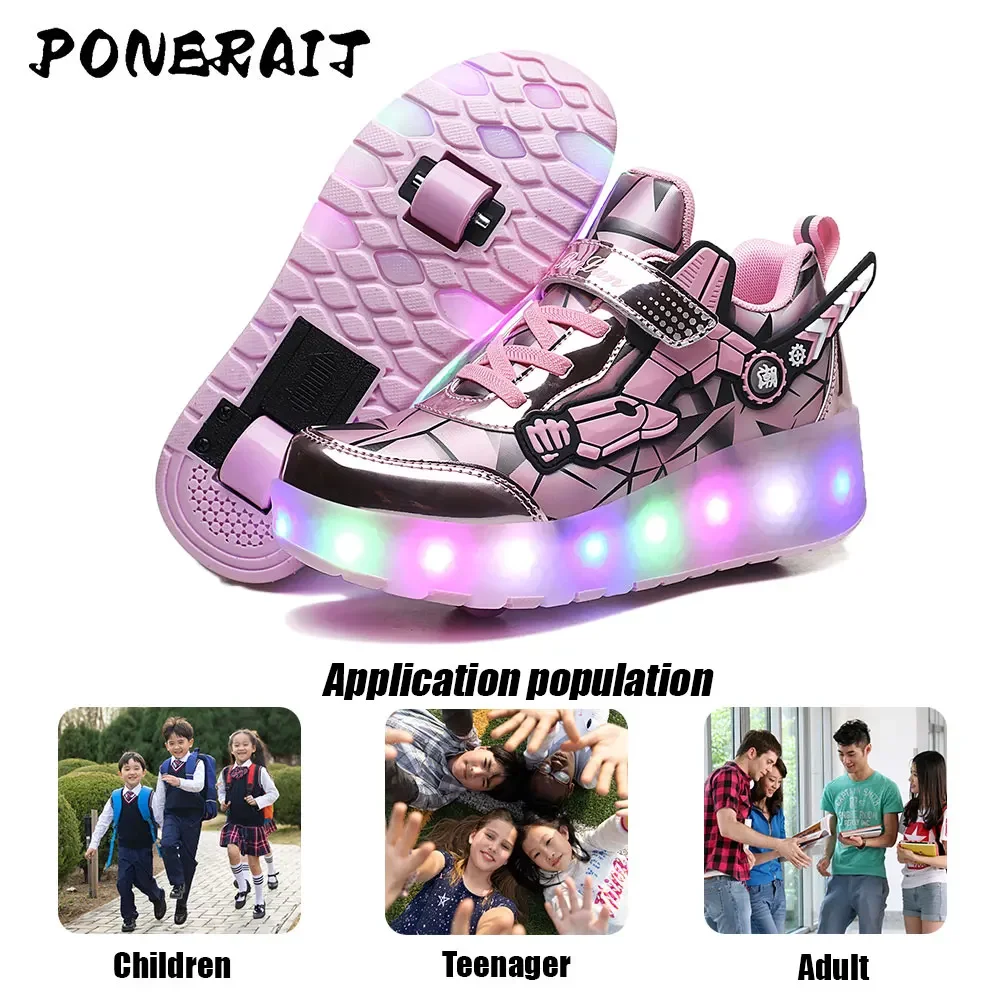 Novos sapatos de patins 2 rodas removíveis sapatos de rolamento para crianças com luz led corrida patins inline tênis infantis