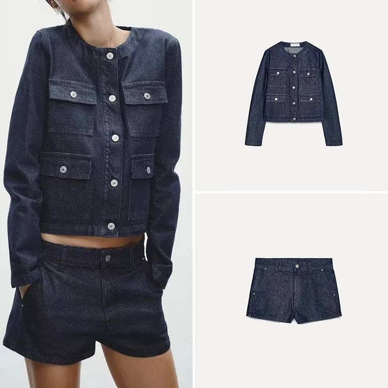 

Весенний новый женский комплект: джинсовая куртка с длинным рукавом и шорты, бренд ZADATA, из полиэфирного волокна, модный ансамбль