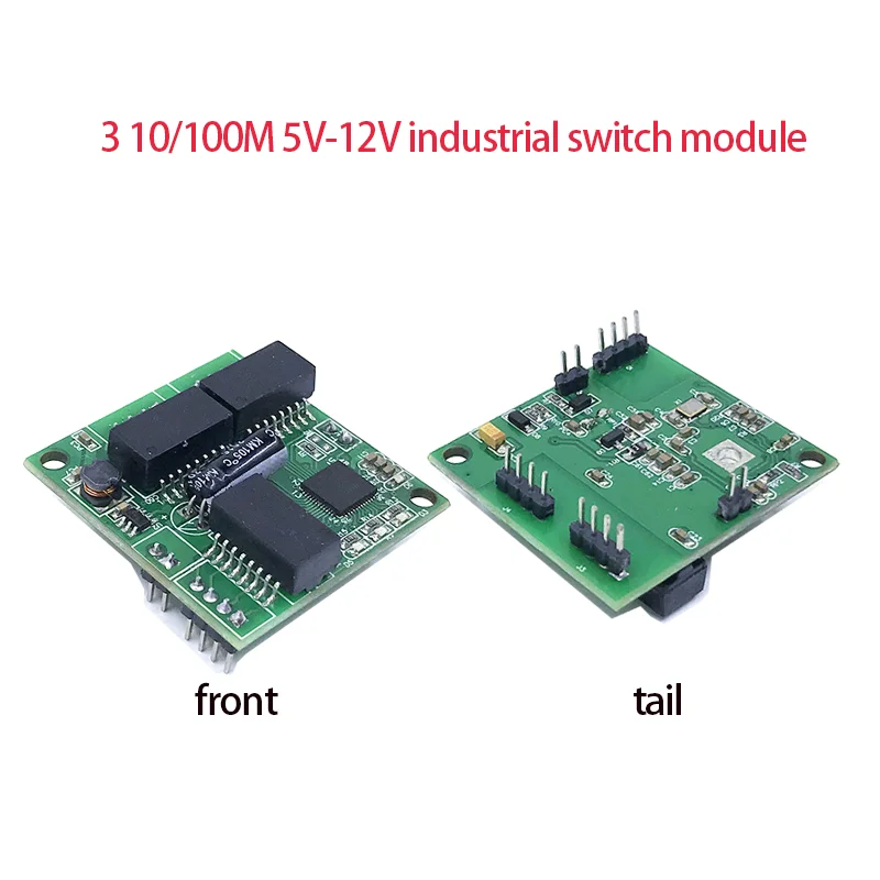 Módulo de interruptor Ethernet industrial no gestionado, placa PCBA, puertos de detección automática OEM, placa base de 5V-12V, 10/100M, 3 puertos