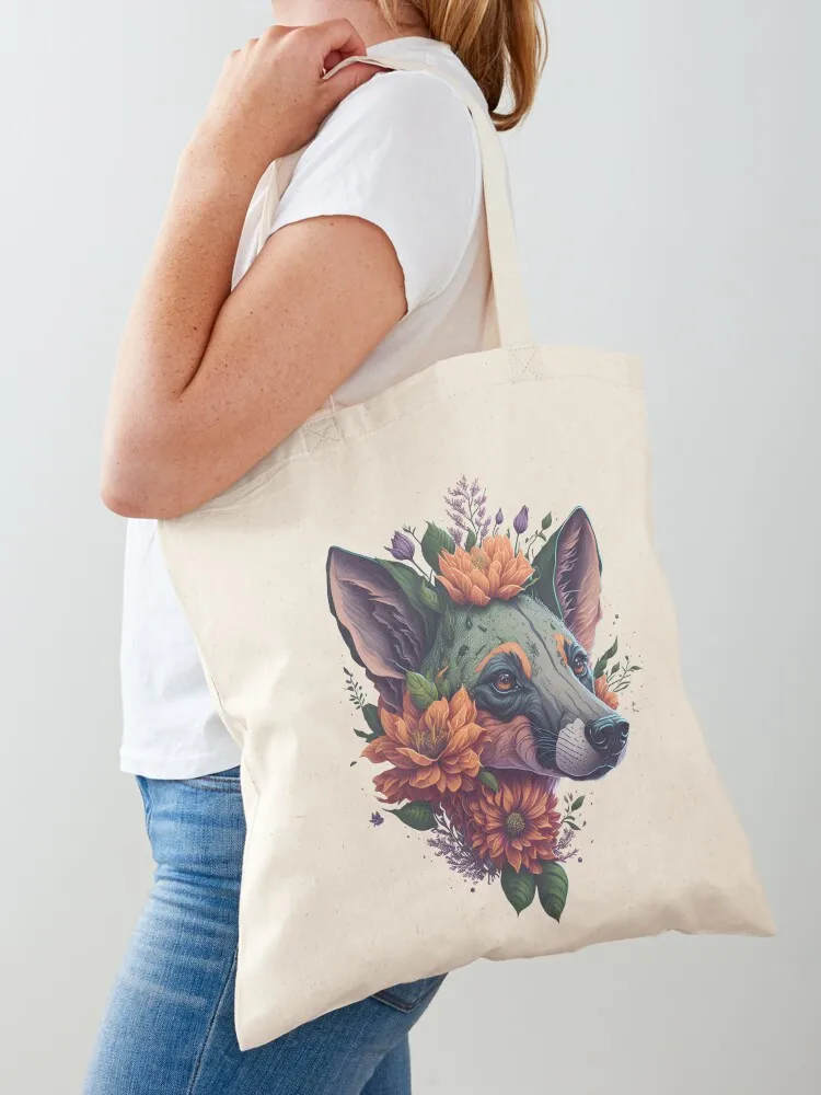 Floral Whispers: Vintage Hyena Adorned in Nature's Blossoms Tote Bag Big bag Shopper bag Canvas Tote