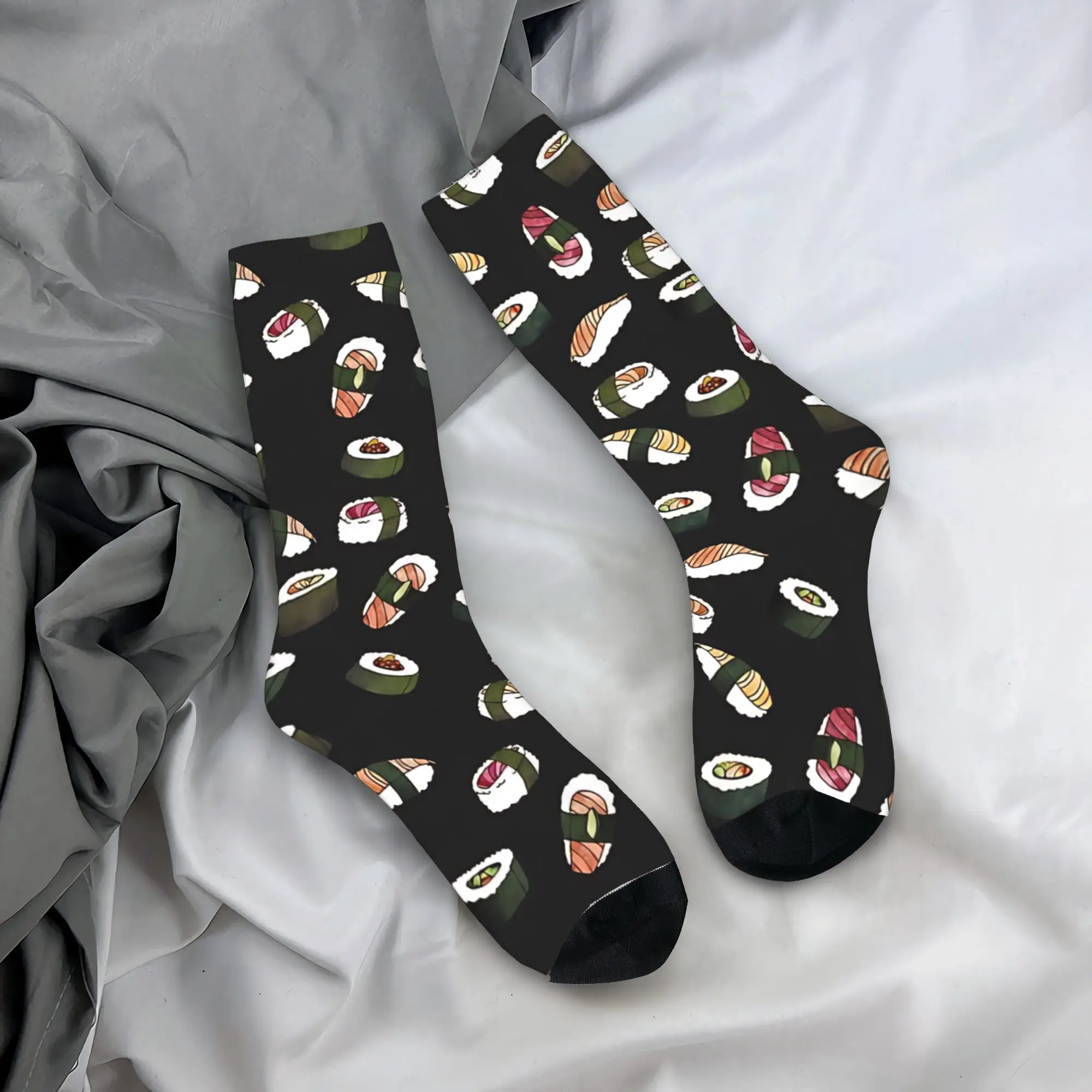 

Sushi On Black Stockings Fashion Socks Unisex Men Breathable Socks Spring Skateboard Design Non-Slip Socks Birthday Gift