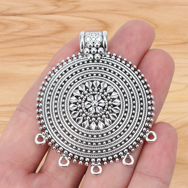 

3 Pieces Tibetan Silver Multi Strand Round Flower Connector Charms Pendants For DIY Necklace Jewelry Making Findings Accessories