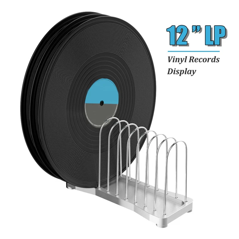 B49C Vinyl Record Display Rack Metal Stand For 7" And 12" Albums 10-Slot Organizer For Music Lovers For Home And Office Silver