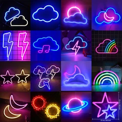 Lampe LED en néon avec signe de ciel étoilé, nuage, lune, foudre, Logo pour la maison, décoration murale, cadeau de mariage ou de noël