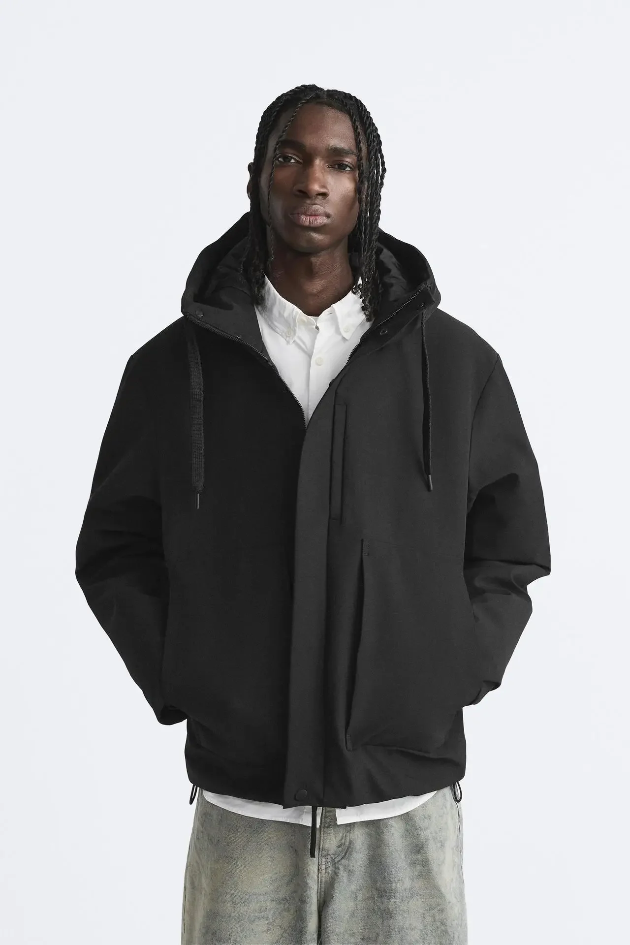 Solid Color Hooded Stand Collar Casual Parker Jacket, Men's New Fashion Simple Warm Cotton-padded Clothes in Autumn and Winter