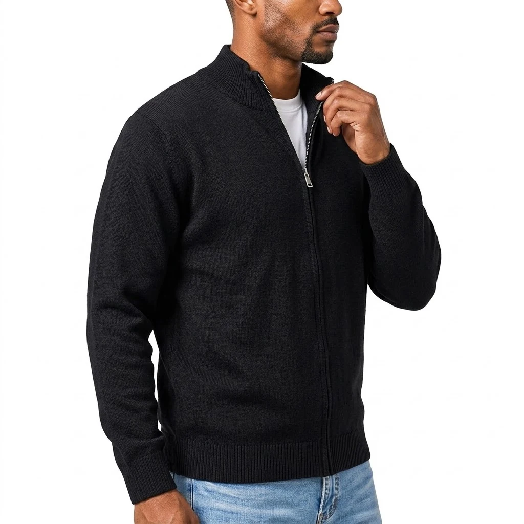 Herbst Herren Casual Stehkragen Strickjacke mit Reißverschluss Winter Warmer Pullover Mantel Oberbekleidung Langarm Streetwear Top – Detail 9