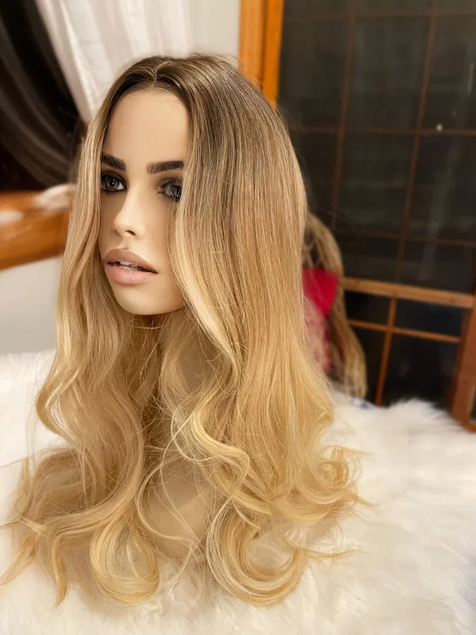 OmbreHoney شعر مستعار أشقر أنثى طويلة الجسم موجة الاصطناعية الدانتيل الجبهة الباروكات للنساء شفافة الدانتيل شعر مستعار علوي تأثيري الاستخدام اليومي