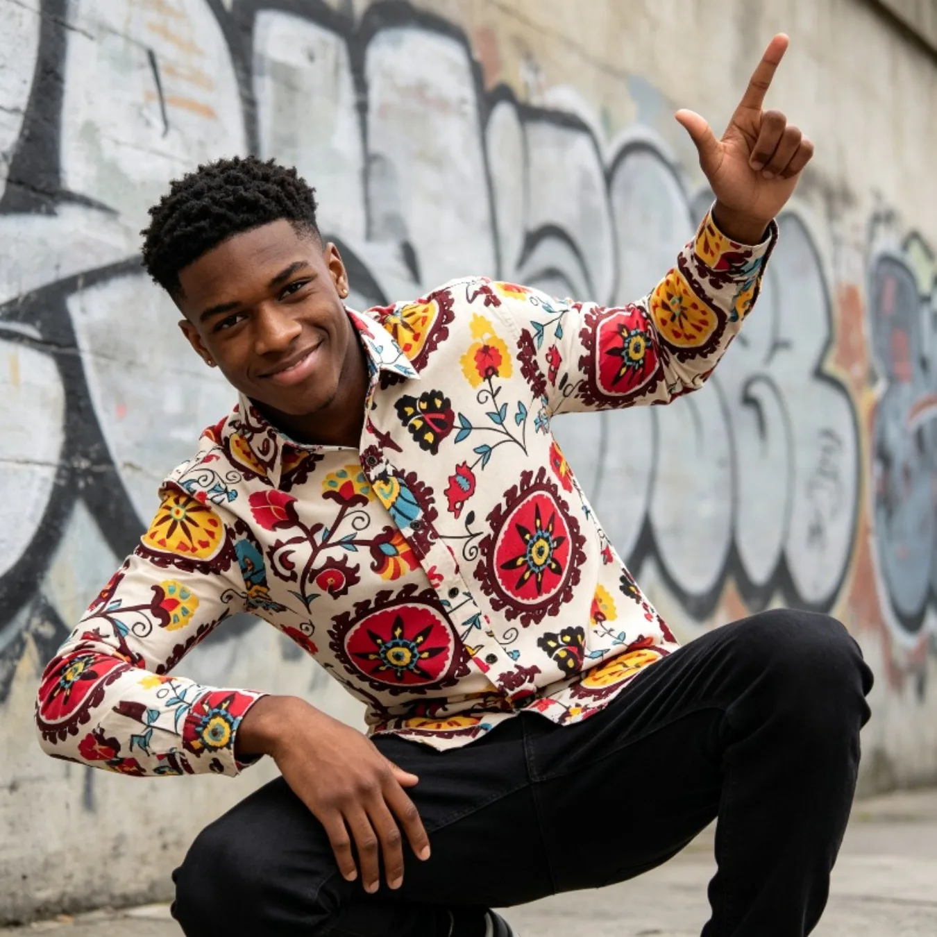 Disco Stage Performance Geometric Print Shirt Button Up Shirt Fashionable Ethnic Style Top