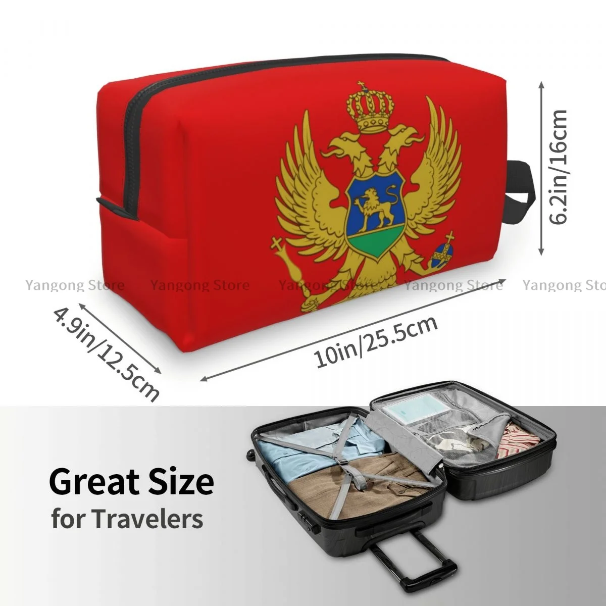 Travel Cosmetic Bag Zipper Wash Toiletry Bag Montenegro Flag Makeup Organizer Portable Storage Pouch