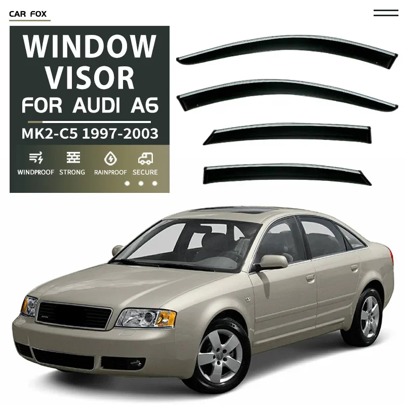 4Pcs Window Visor For AUDI A6 MK2-C5 1997-2003 Weathershield Sun Rain Deflector Guard Car Window Deflector