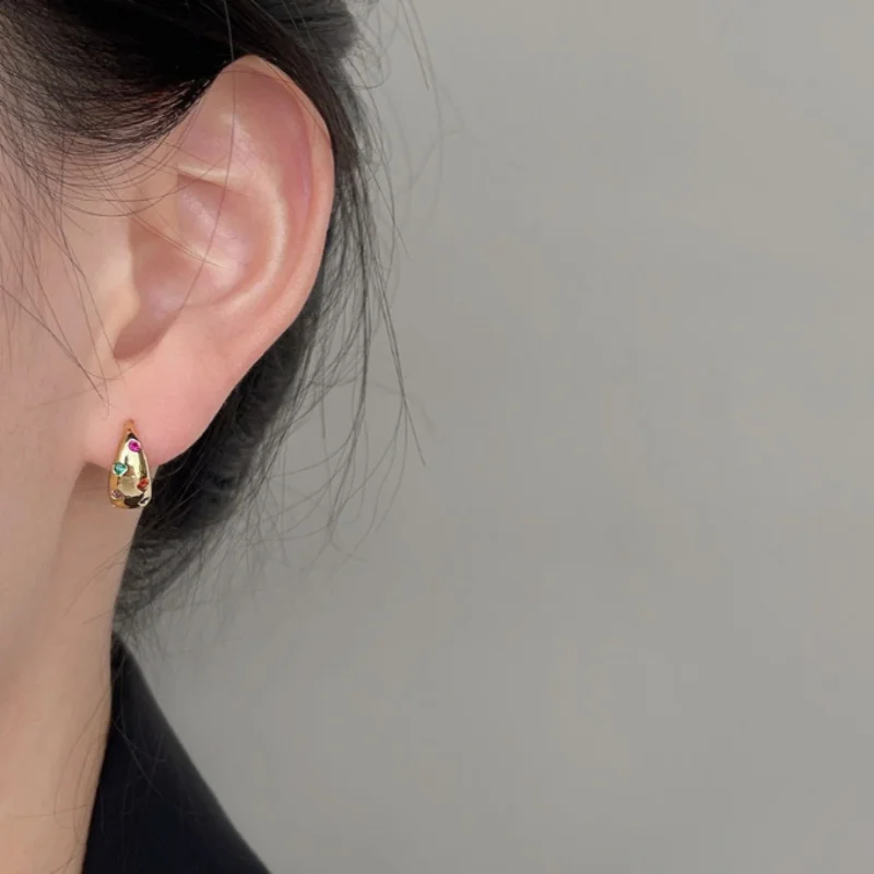 Micro Inlaid Color Diamond Drop Earrings Hoop Retro Exquisite Studs Earrings Vintage Jewelry Gift for Women