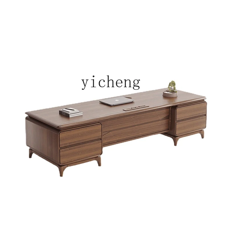 YY New Chinese Style Desk Solid Wood Boss Executive Desk Manager Office Furniture Set