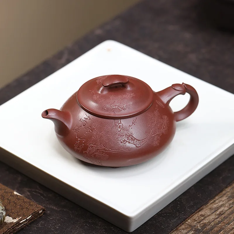 

190ml Exquisite Yixing Purple Clay Teapots Handmade Tripodia Stone Scoop Pot Raw Ore Purple Mud Tea Making Kettle Zisha Tea Set