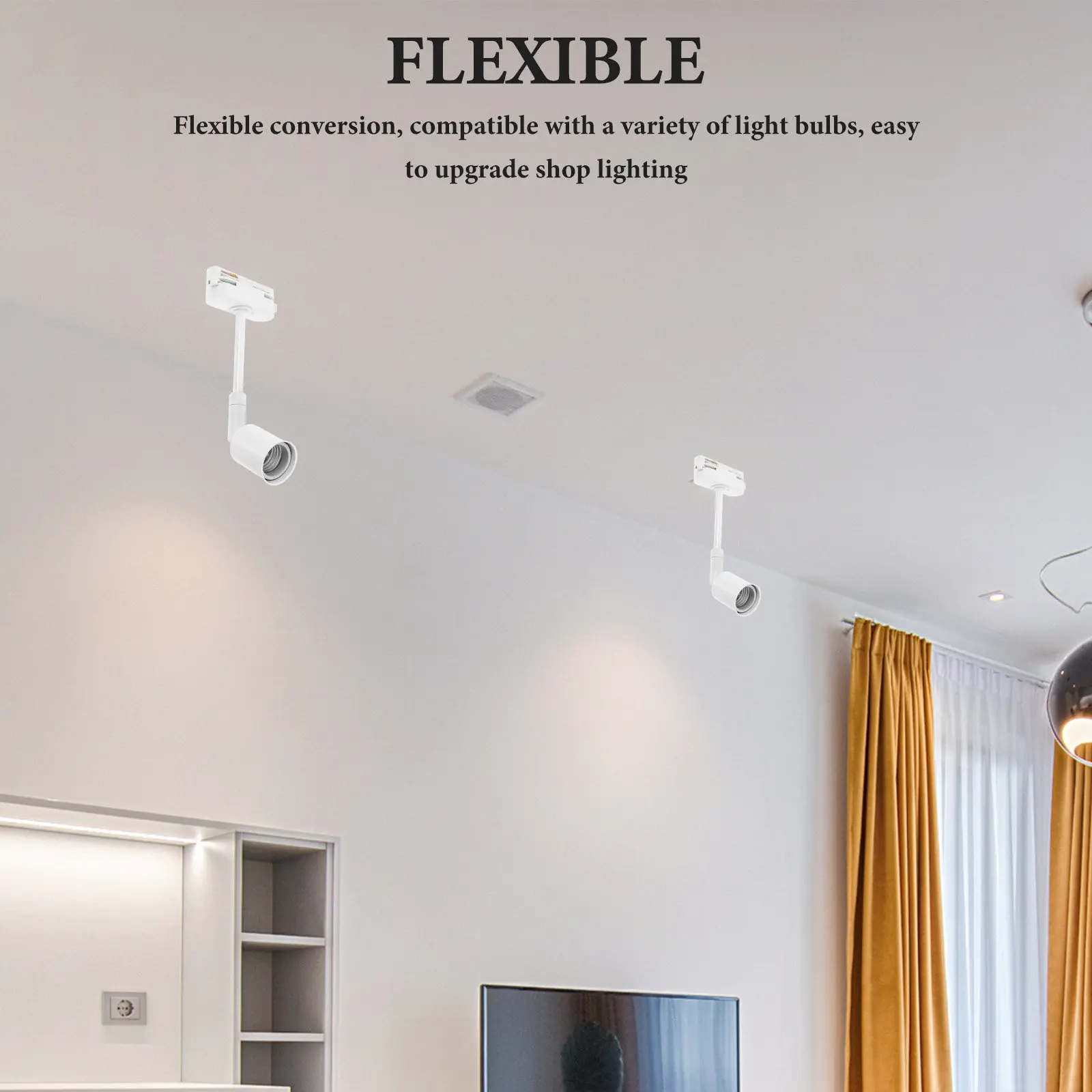 E27 LED Light Socket Adapter Lamp Holder Converter Track Lighting Fixtures Clothing Stores Commercial Display White Without Bulb