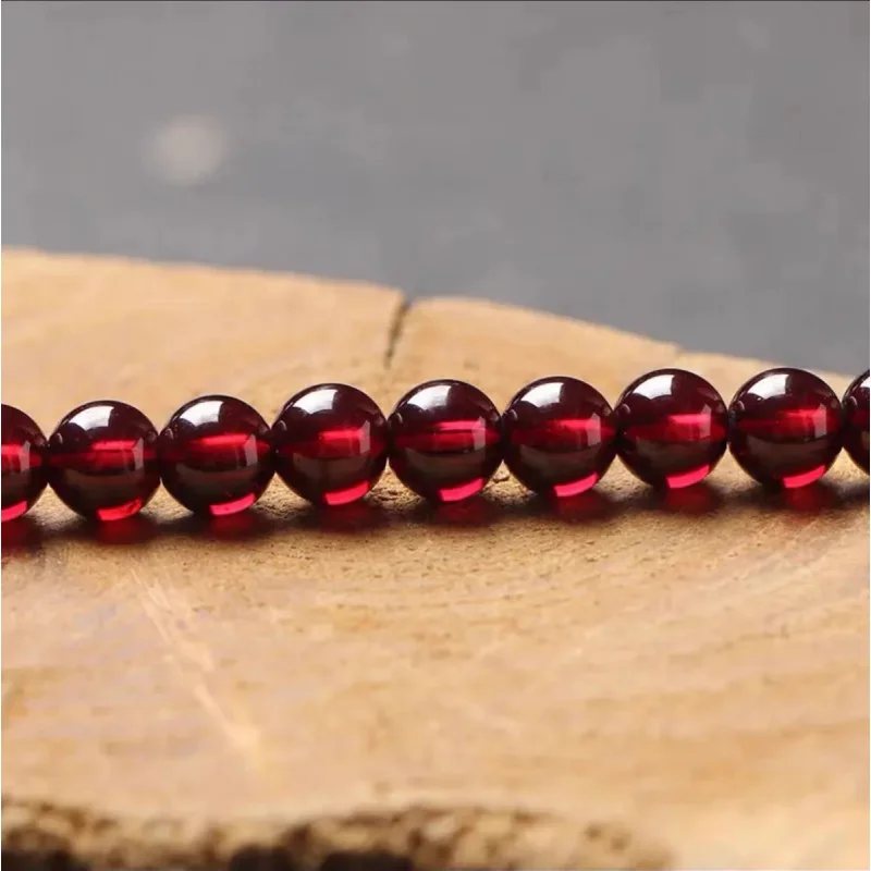 Wine Red Garnet Scattered Beads round Beads Handmade DIY Accessories Beads Women\'s Single Bracelet Natural Crystal Bracelet Genu