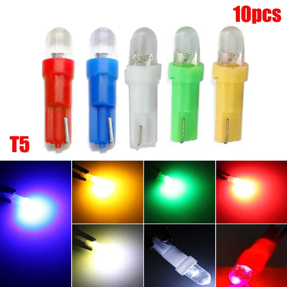 

10Pcs Universal 5-Colors T5 DC 12V Car Wedge Dashboard Dash Gauge LED Light Lamp Bulbs for Side Marker Corner Instrument Light