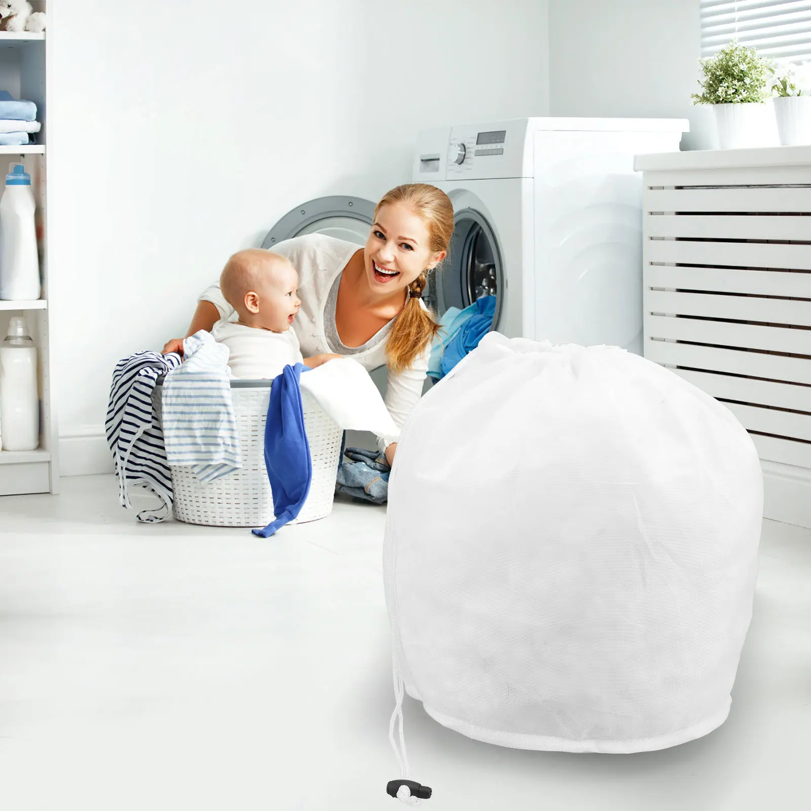 

3pcs Laundry Wash Bag Mesh Clothes Bags Household Washing Organizer Drawstring Protection White Multi-Size Set For Shirts